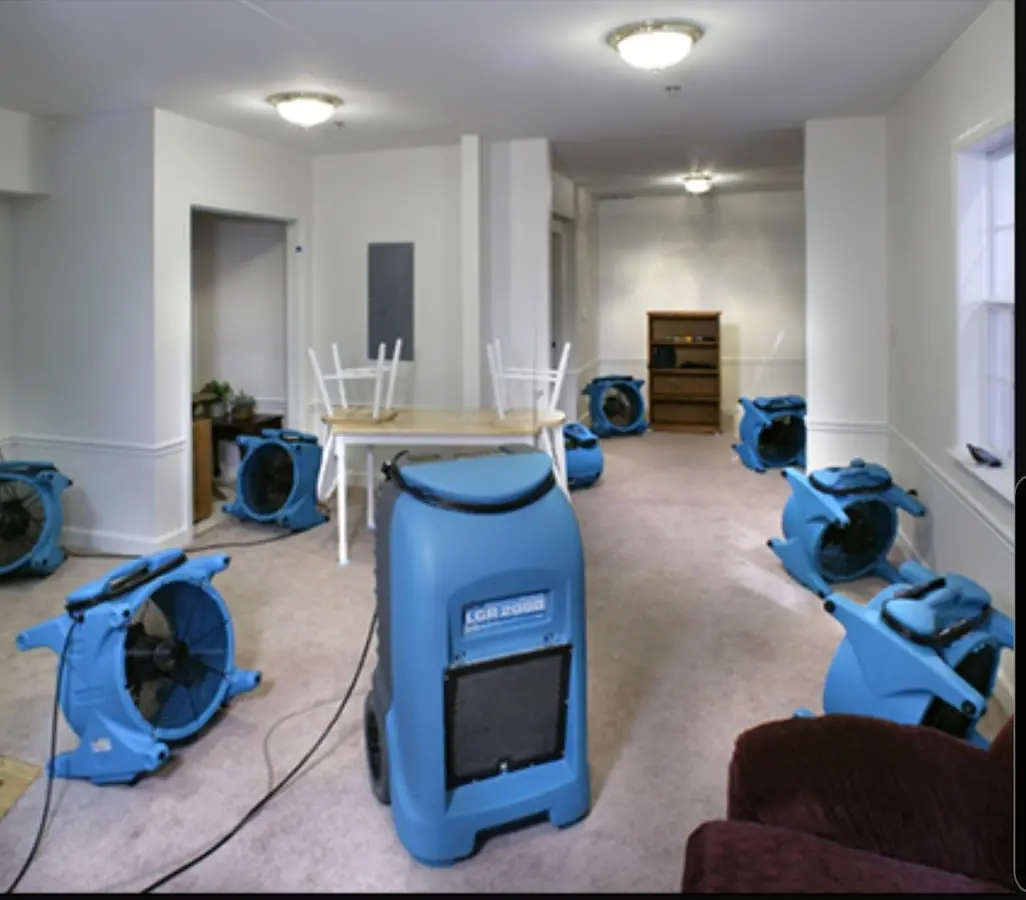 Air movers and dehumidifier setup for Water Damage Restoration in North St. Paul