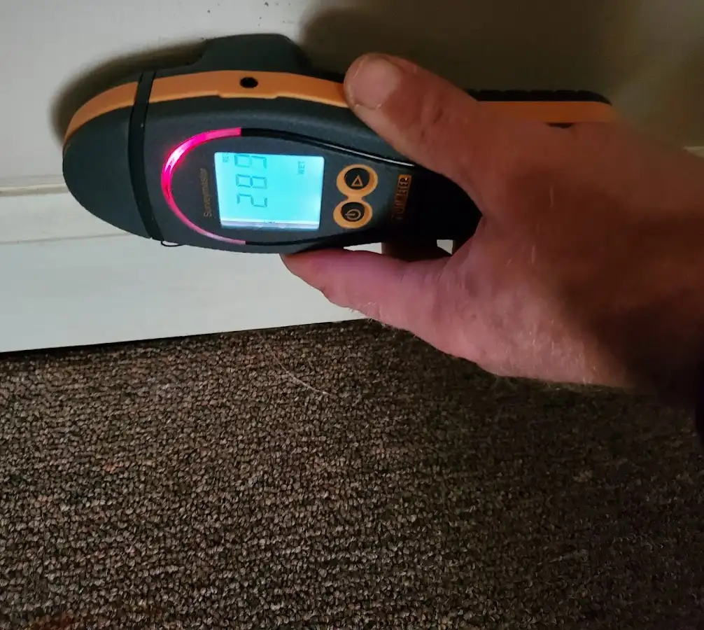 Moisture detection at baseboard during Storm Damage Restoration in North St. Paul
